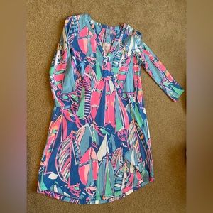 Lilly Pulitzer sail boat  print dress three-quarter sleeve size extra small EUC
